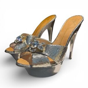 Giuseppe Zanotti Crystal Metallic Slide Heels Size 6.5